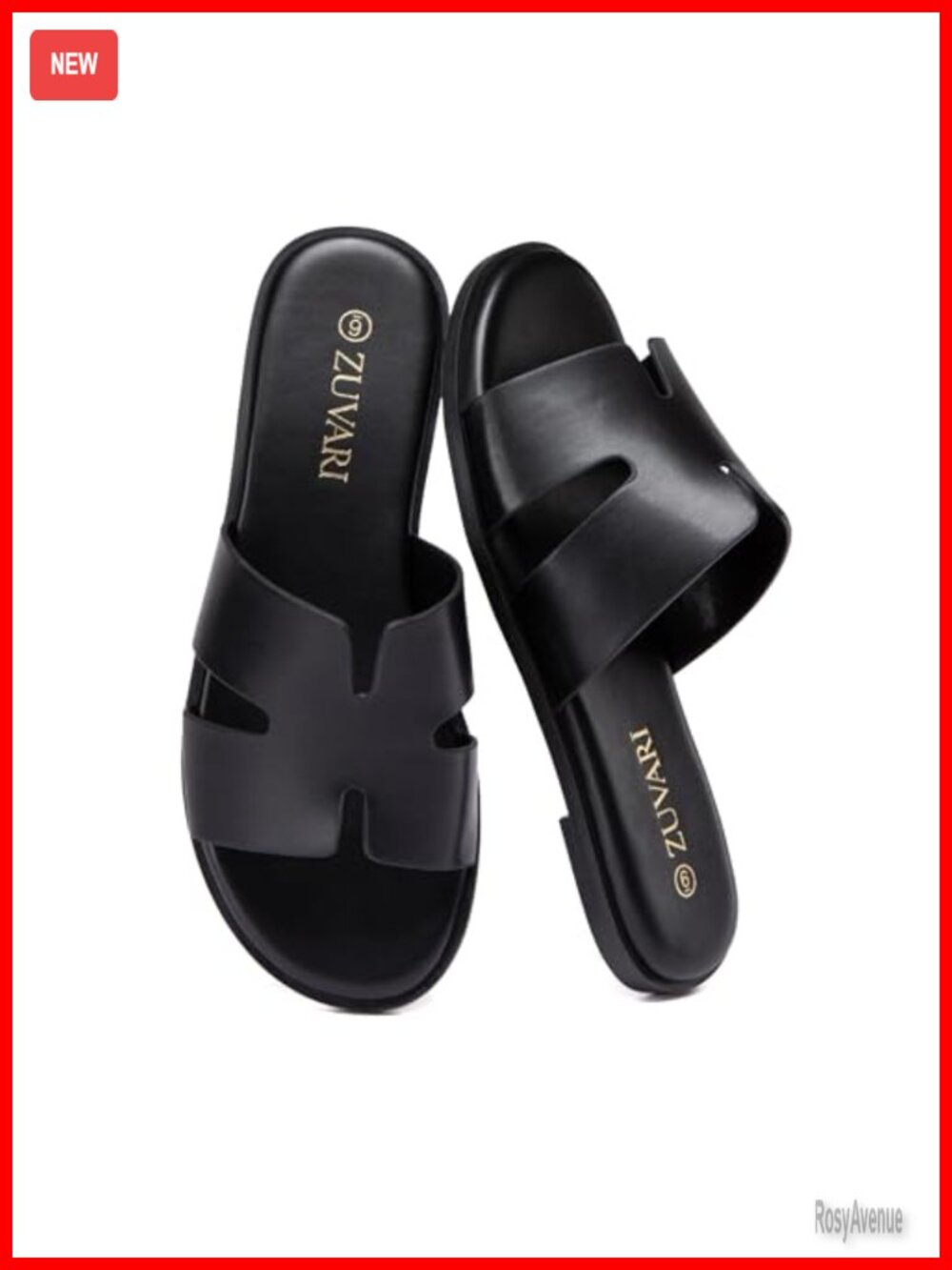 Women's Flat Sandals Open Toe PU Leather Slip On Comfortable Slide Sandals
